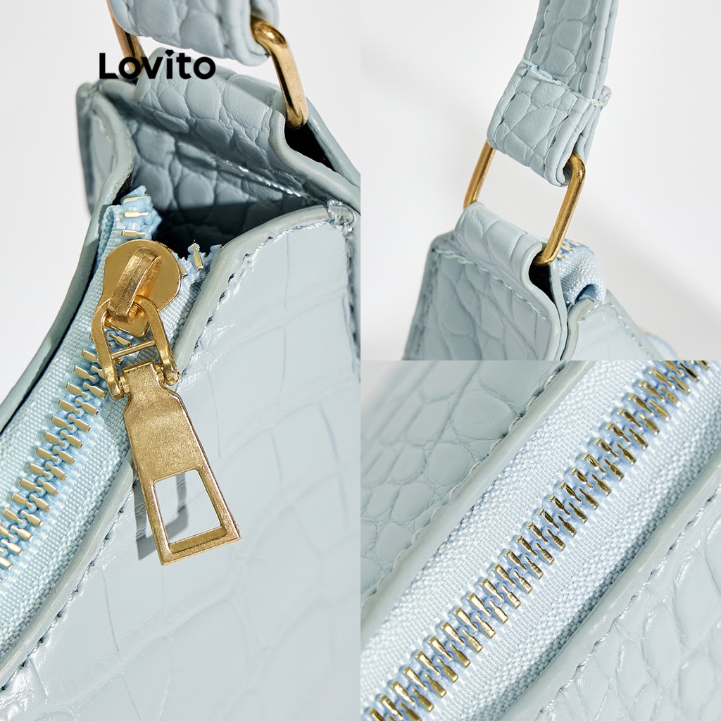Túi đeo vai LOVITO nhỏ họa tiết tối giản nhẹ vân da cá sấu thanh lịch cho nữ (cà phê/ mơ/ xanh dương nhạt/ xanh lá)