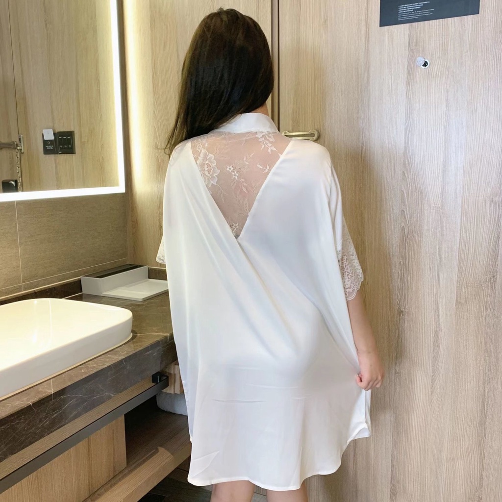 Hàng Mới Về Đầm Ngủ Lụa Tuyết Dáng Ngắn Trễ Vai Màu Trắng Trơn Phong Cách Mới Chất Lượng Cao Mùa Hè @ -