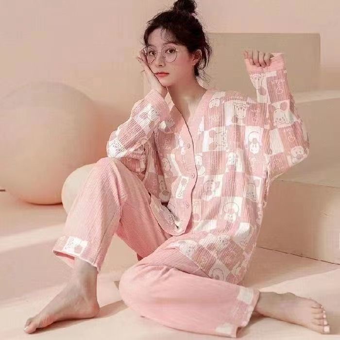 Bộ Đồ Ngủ Tay Dài In Họa Tiết Hoạt Hình Dễ Thương Thời Trang Xuân Thu Cho Nữ