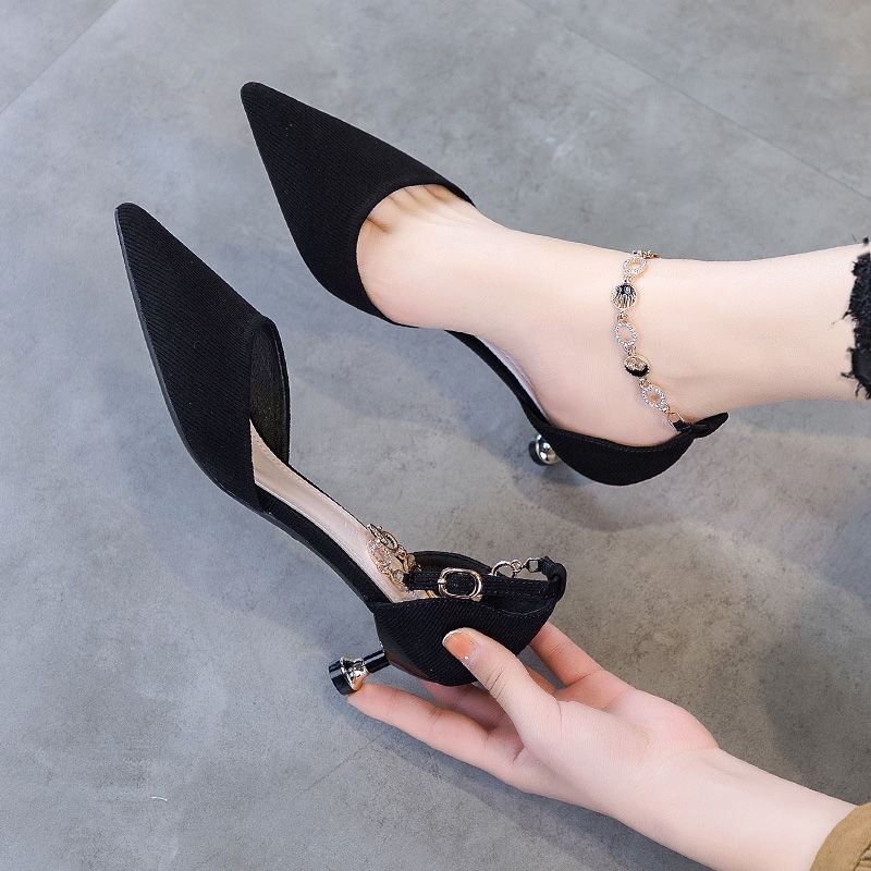 Giày Cao Gót 3cm Đế Thấp Một Hàng Khóa Thời Trang Mùa Hè Mới 2021