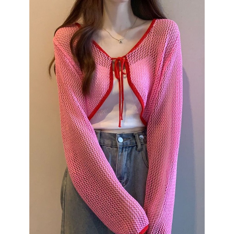 Áo Khoác Cardigan Dệt Kim Mỏng Dáng Ngắn Thời Trang Mùa Hè Dành Cho Nữ