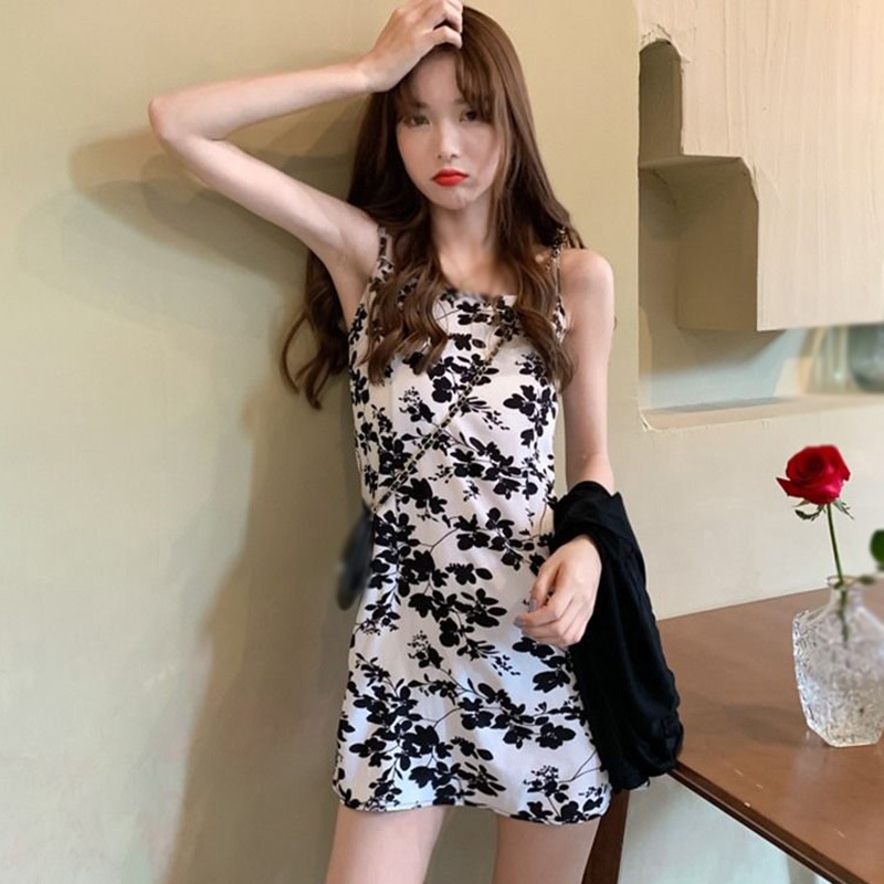 Đầm Hai Dây Mỏng Ôm Eo Họa Tiết Hoa Thời Trang Cho Nữ SIZE L