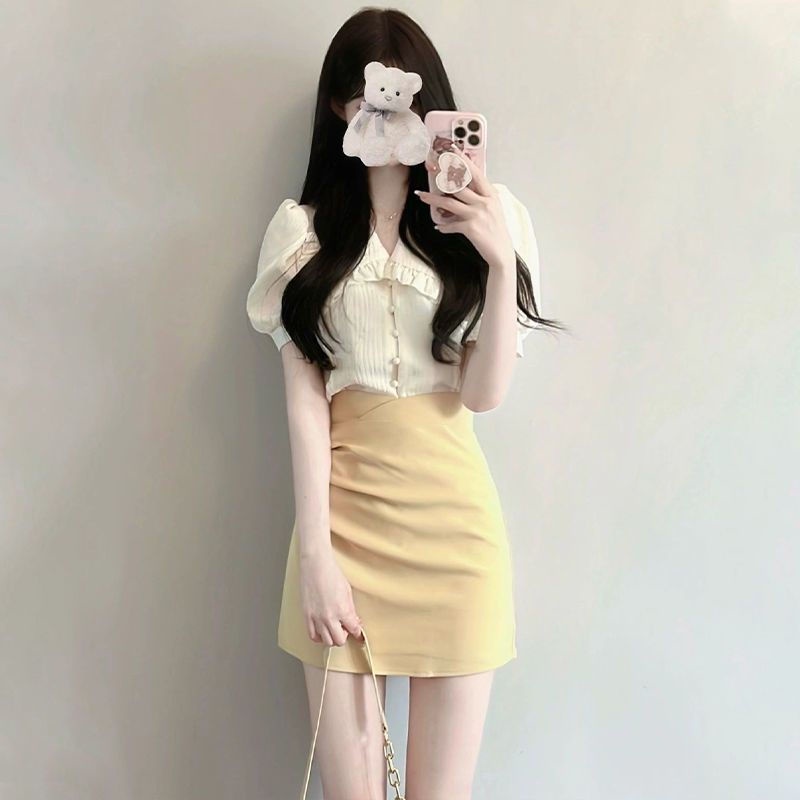 Set Áo Váy Hai Mảnh Phong Cách Đường Phố Mới Cao Cấp Mùa Hè Màu Sáng Yujie