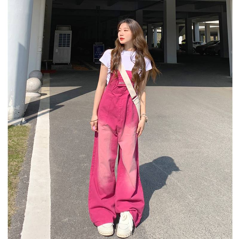 * * Qu n Y m * Áo Liền Quần Denim Lưng Cao Ống Rộng Phong Cách Retro Mỹ Xuân Hè 2023 Thiết Kế Mới Dành Cho Bạn Nữ