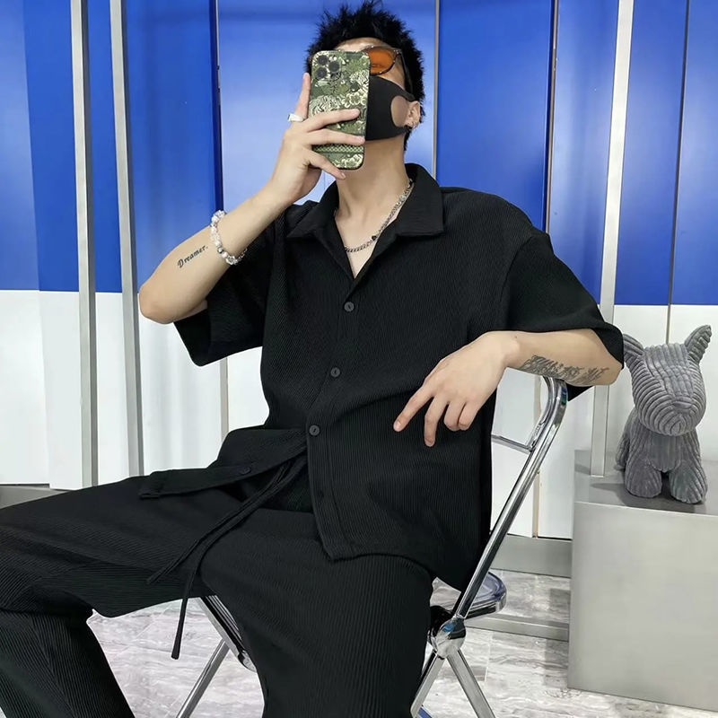 Set Áo Sơ Mi Ngắn Tay Và Quần Dài Ống Rộng Thời Trang Mùa Hè Dành Cho Nam