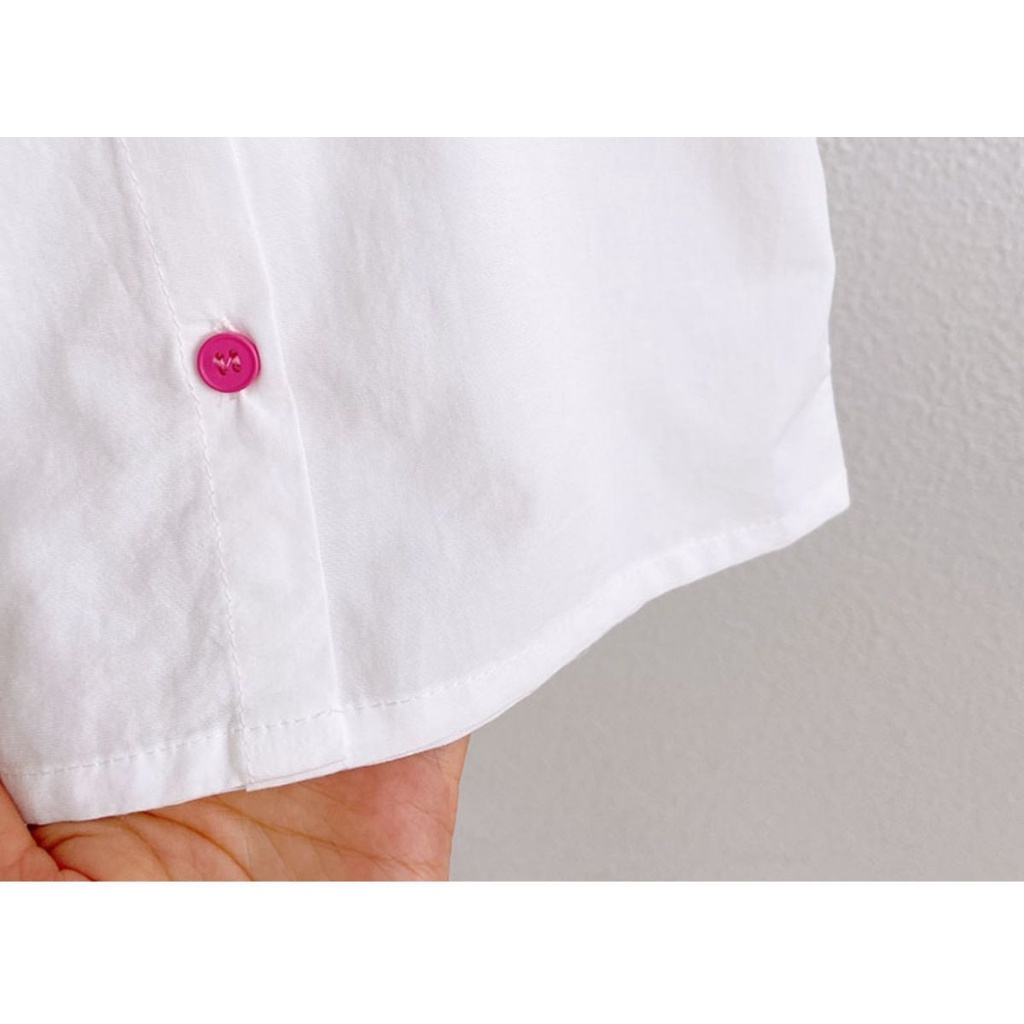 Áo Sơ Mi Cotton Tay Ngắn Cổ Búp Bê Thêu Họa Tiết Hoạt Hình Dễ Thương Phong Cách Hàn Quốc Cho Bé Gái