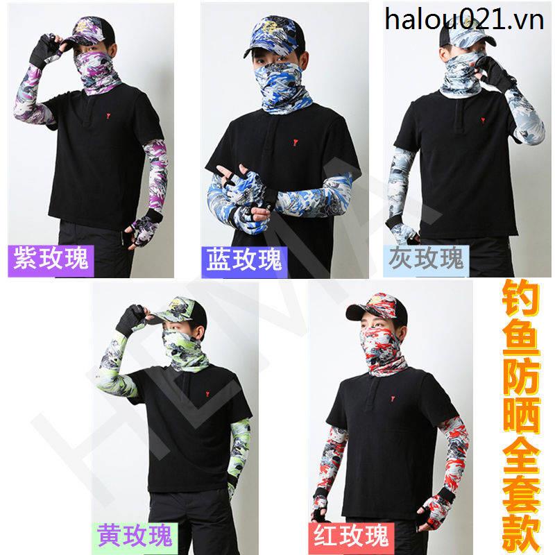 Bộ Bốn Món Nón Khăn Choàng Lụa Lạnh Thoáng Khí Che Phủ Mặt Và Găng Tay Chống Nắng Dùng Khi Câu Cá