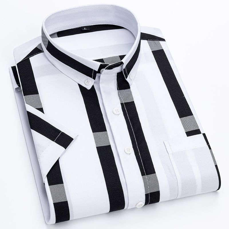 Áo Sơ Mi Ngắn Tay Họa Tiết Kẻ Sọc Chống Nhăn Thoáng Khí Dễ Sử Dụng Thời Trang Mùa Hè Mới Cho Nam