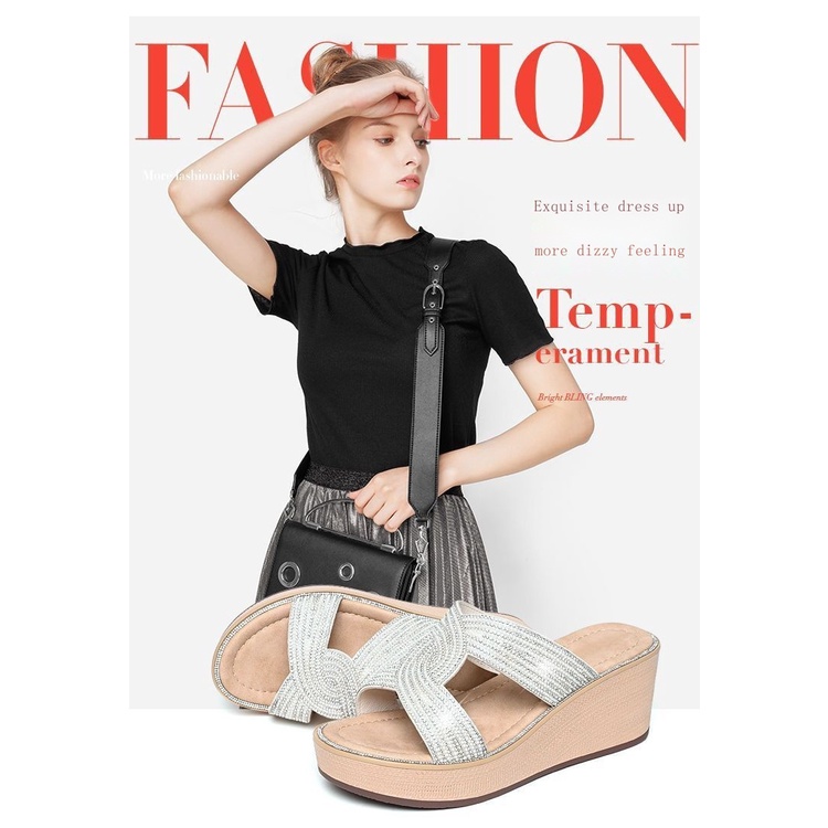Dép Sandal Đế Xuồng Dày 5cm Quai Đính Đá Chống Trượt Thoải Mái Thời Trang Mùa Hè 2023 Cho Nữ