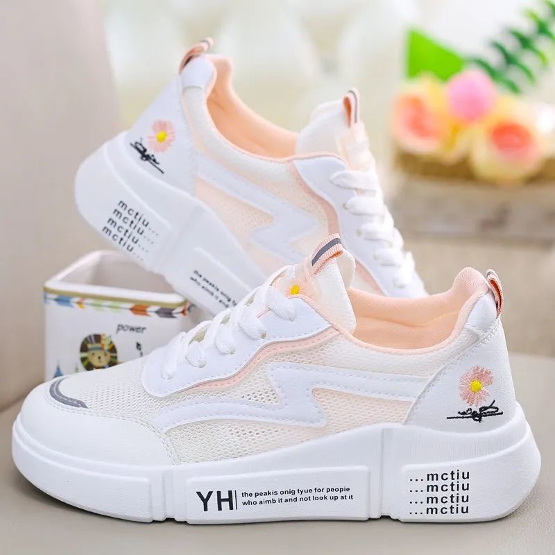 Giày Thể Thao Trắng Phối Lưới Thoáng Khí Họa Tiết Hoa Cúc Phong Cách Hàn Quốc Thời Trang Mùa Hè Mới Cho Nữ