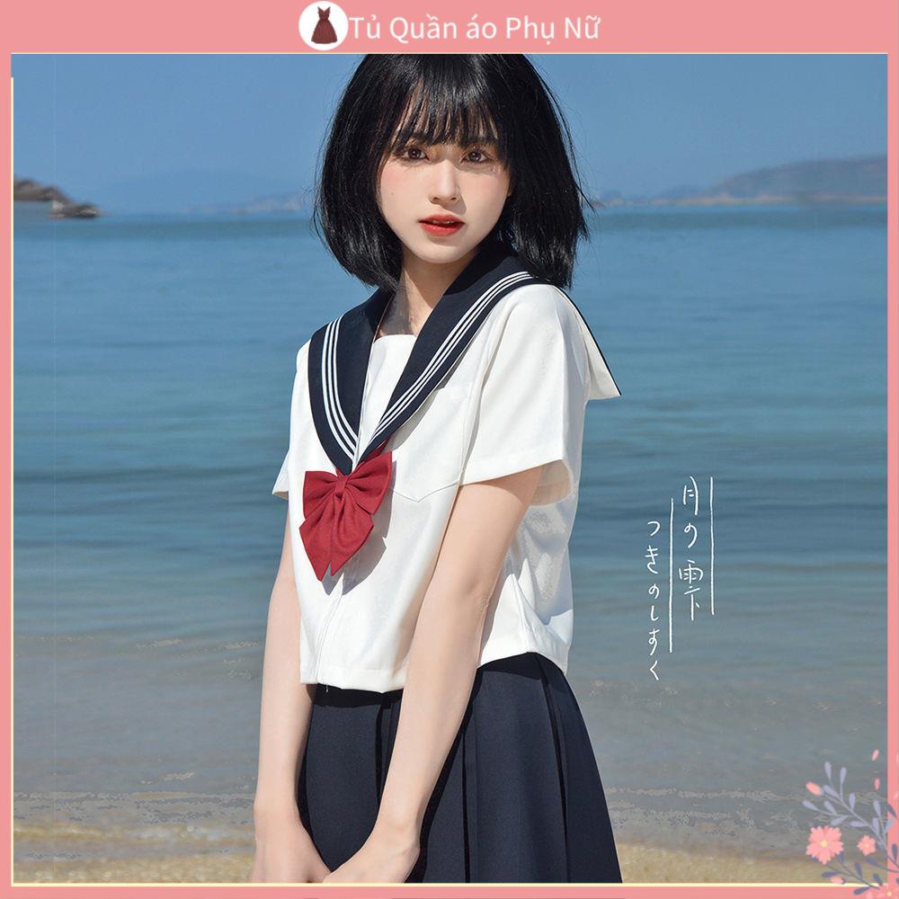 Ch t L Ng cao O Kho C B Ng Ph C Bộ Đồng Phục Học Sinh Nhật Bản Tay Ngắn Màu Trắng Phong Cách Hải Quân Cơ Bản