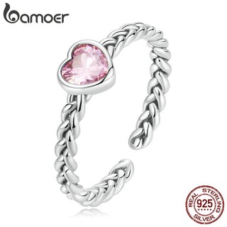 Nhẫn hở BAMOER bằng bạc 925 mặt hình trái tim thời trang cho nữ