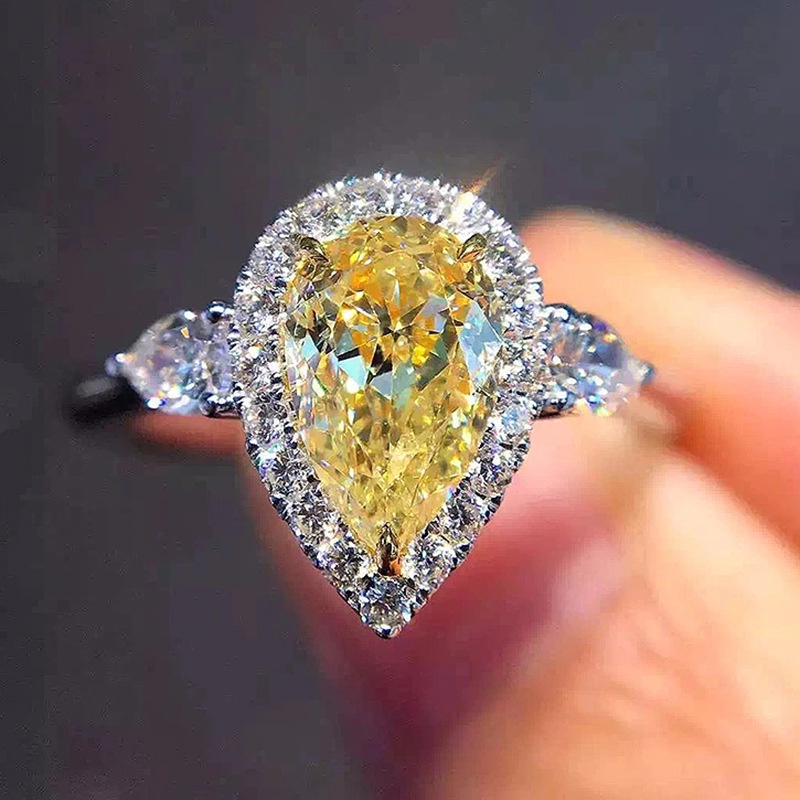 Nhẫn Đính Đá Zircon Hình Giọt Nước Màu Vàng Đơn Giản Phong Cách Âu Mỹ Thời Trang Cho Nữ
