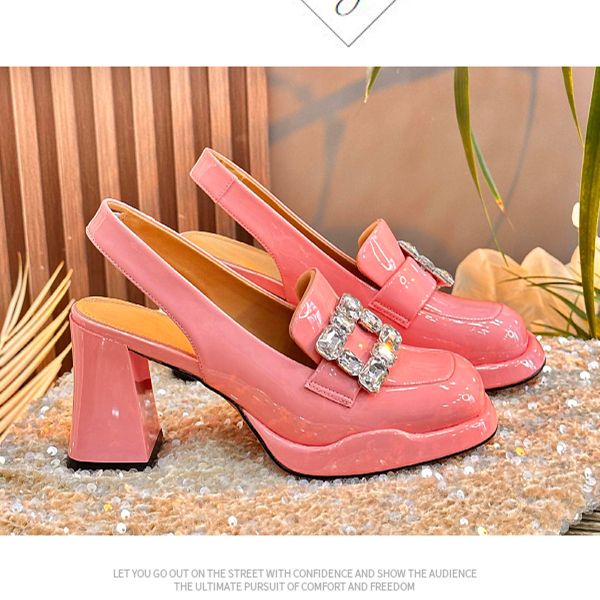 Giày Cao Gót Da Bóng Đế Dày Chống Thấm Nước Thời Trang Mùa Hè 2023 Cho Nữ