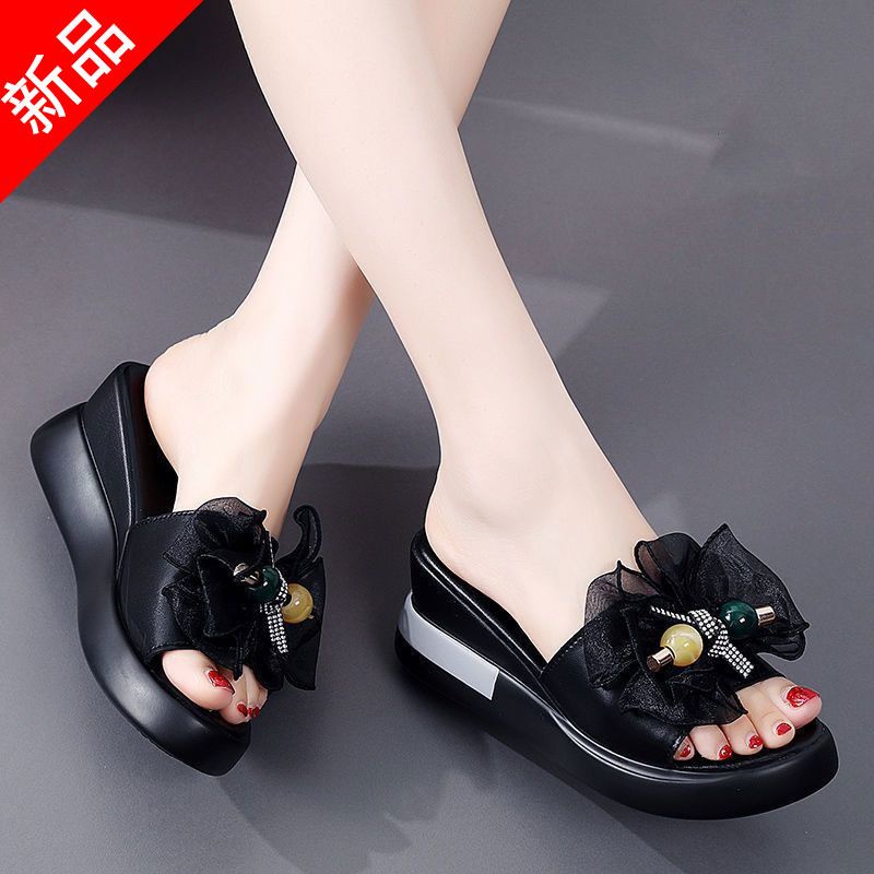 Dép Sandal Đế Dày Chống Trượt Đính Nơ Phong Cách Pháp Thời Trang