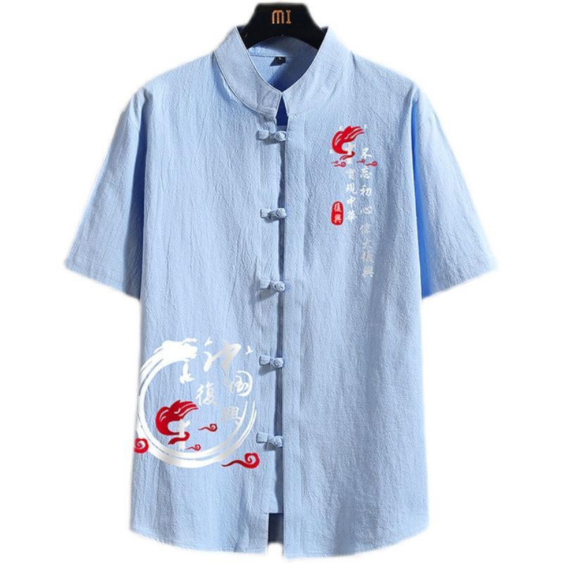 Bộ đồ cotton lanh phong cách Trung Quốc M-5XL áo thun nam ngắn tay cotton lanh thoải mái quần áo nam phong cách cổ trang trang phục Trung Quốc rộng rãi