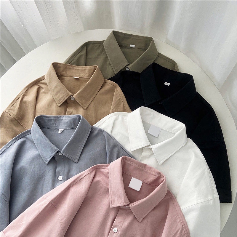 Áo Sơ Mi Tay Ngắn Dáng Rộng Màu Trơn Phong Cách Hàn Quốc Thời Trang Mùa Hè Mới Cho Nữ