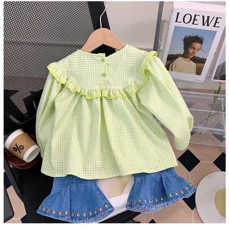 Áo Sơ Mi Tay Dài Họa Tiết Kẻ Sọc Thời Trang Xuân Thu 2023 Mới Cho Bé Gái