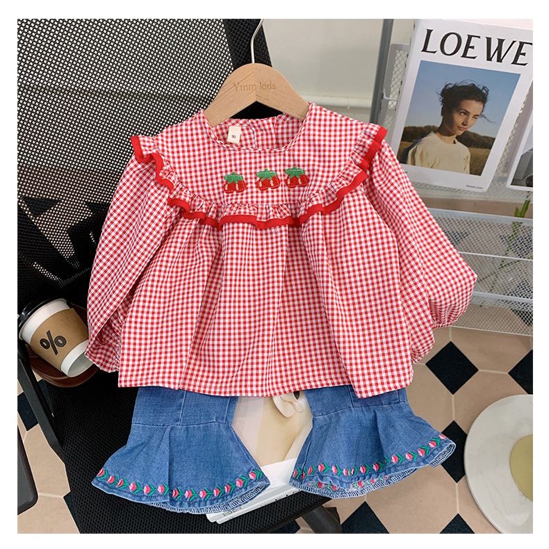 Áo Sơ Mi Tay Dài Họa Tiết Kẻ Sọc Thời Trang Xuân Thu 2023 Mới Cho Bé Gái