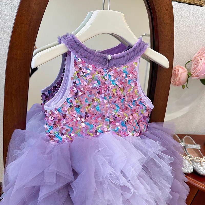 Đầm Công Chúa Phối Lưới Thời Trang Mùa Hè Xinh Xắn Cho Bé Gái