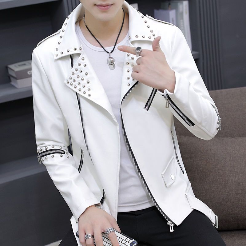 Áo Khoác Da Pu Dáng Ôm Đính Đinh Tán Kiểu Hàn Quốc Thời Trang Xuân Thu 2022 Cho Nam