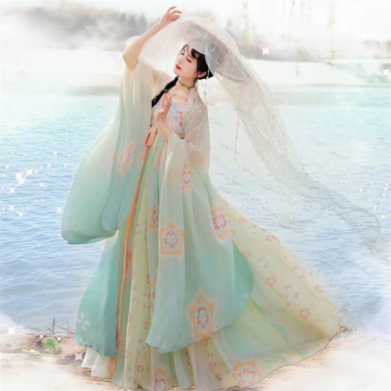 Hàng Có Sẵn!  Váy Hán Phục Tay Rộng Phong Cách Trung Hoa Chính Hãng tang- made myrobalan Cho Nữ