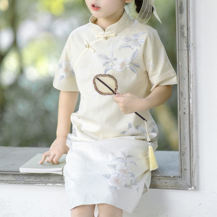 Áo dài Đầm Sườn Xám Cách Tân Ngắn Tay Dáng Rộng Thời Trang Mùa Hè Cho Bé Gái