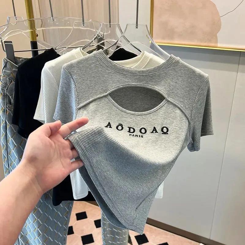 Áo Thun Tay Ngắn Dáng Ôm Thiết Kế Khoét Lỗ Thời Trang Cho Nữ