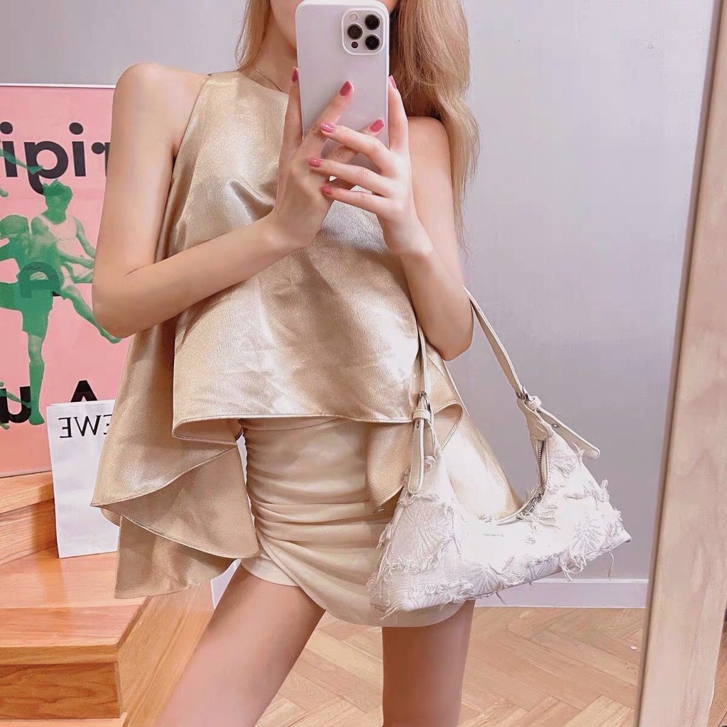 Áo Satin Không Tay Cổ Tròn Dáng Rộng Thời Trang Mùa Hè Pháp Cao Cấp Dành Cho Nữ