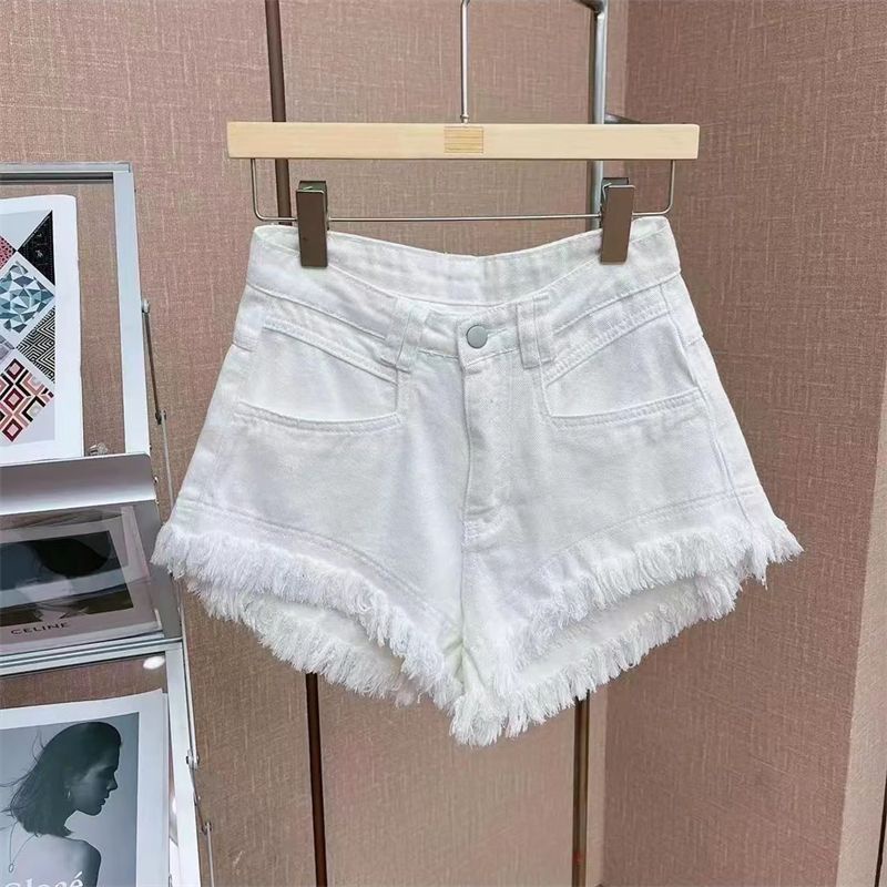 Jiashucheng Quần Short Denim Rách Tua Rua Thời Trang Mùa Hè Hàn Quốc Giản Dị Dành Cho Bạn Gái