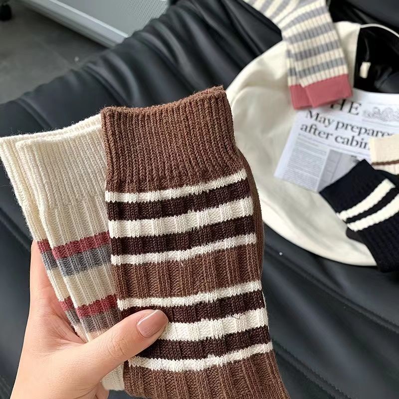 Bán Chạy Vớ Bốn Mùa Cổ Cao Vừa Họa Tiết Sọc Màu Nhuộm Đơn Giản Dễ Phối Đồ