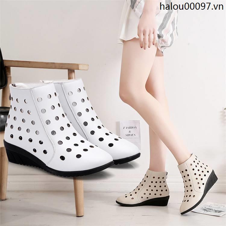 Giày Bốt Da Thật Đế Xuồng Mềm Đục Lỗ Thời Trang Xuân Hè 2019 Cho Nữ