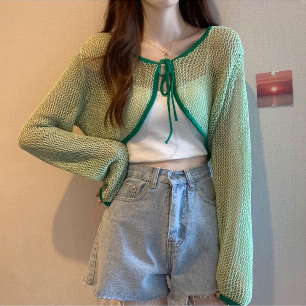 Áo Khoác Cardigan Dệt Kim Mỏng Dáng Ngắn Thời Trang Mùa Hè Dành Cho Nữ