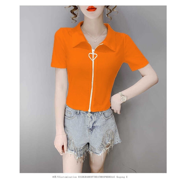 Áo Thun Tay Lửng Eo Cao Ôm Dáng Phối Khóa Kéo Thời Trang Mùa Hè 2023 Mới Cho Nữ