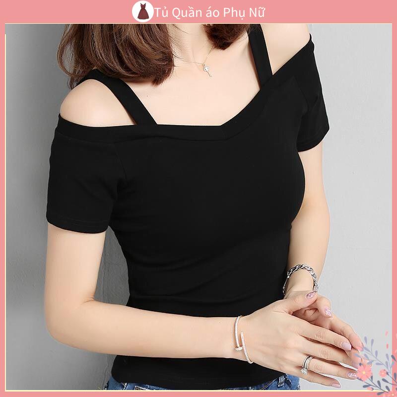 O S Mi N L A M Qu C Quy N Áo Thun Tay Ngắn Trễ Vai Màu Đen Phiên Bản Hàn Quốc Gợi Cảm Thời Trang Mùa Hè Dành Cho Bạn Nữ