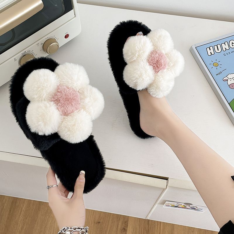 Dép Bông Cotton Đế Dày Chống Trượt Họa Tiết Hoa Hoạt Hình Dễ Thương Dành Cho Nữ