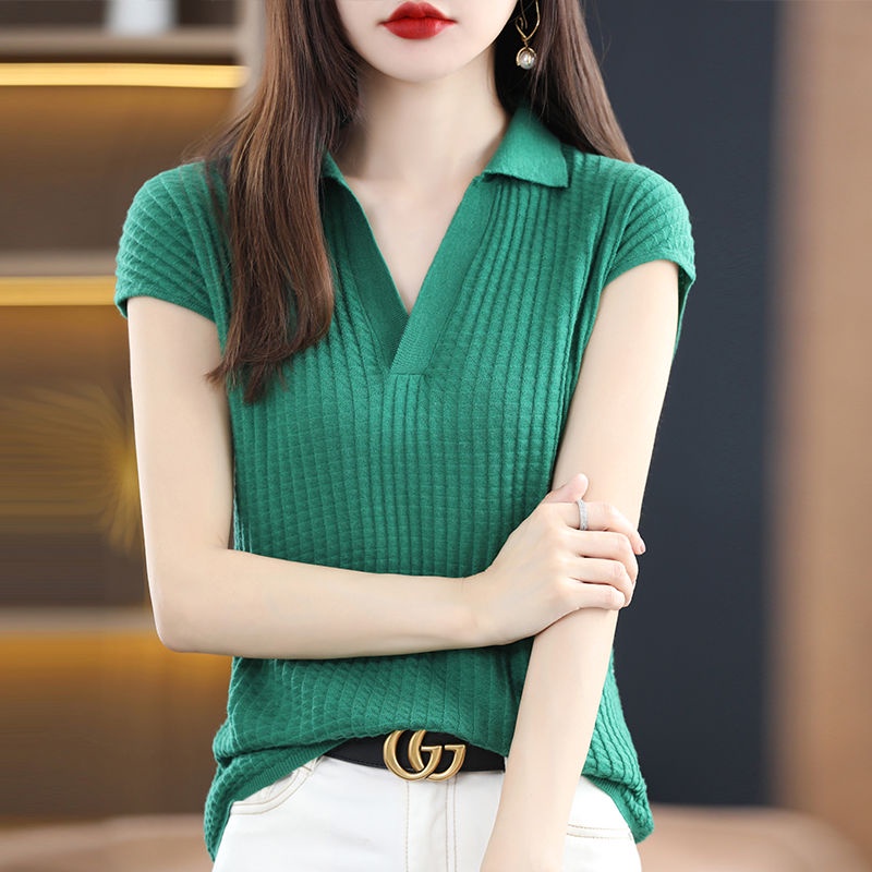 Áo Thun Dệt Kim Mỏng Tay Ngắn Dáng Rộng Phong Cách Hàn Quốc Thời Trang Mới Cho Nữ