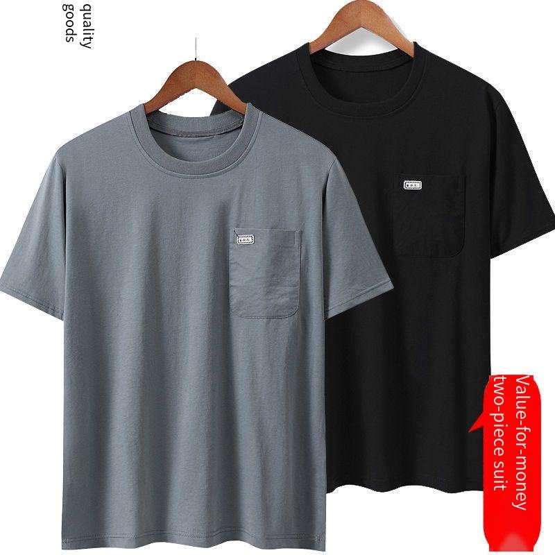 Áo phông ngắn tay nam trung niên và cao tuổi 100% cotton M-3XL áo thường ngày có túi rộng rãi