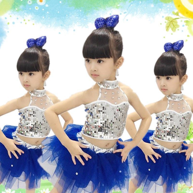 1 Bộ Trang Phục Trình Diễn Nhảy Jazz Hiện Đại Đính Kim Sa Lấp Lánh Cho Bé Gái