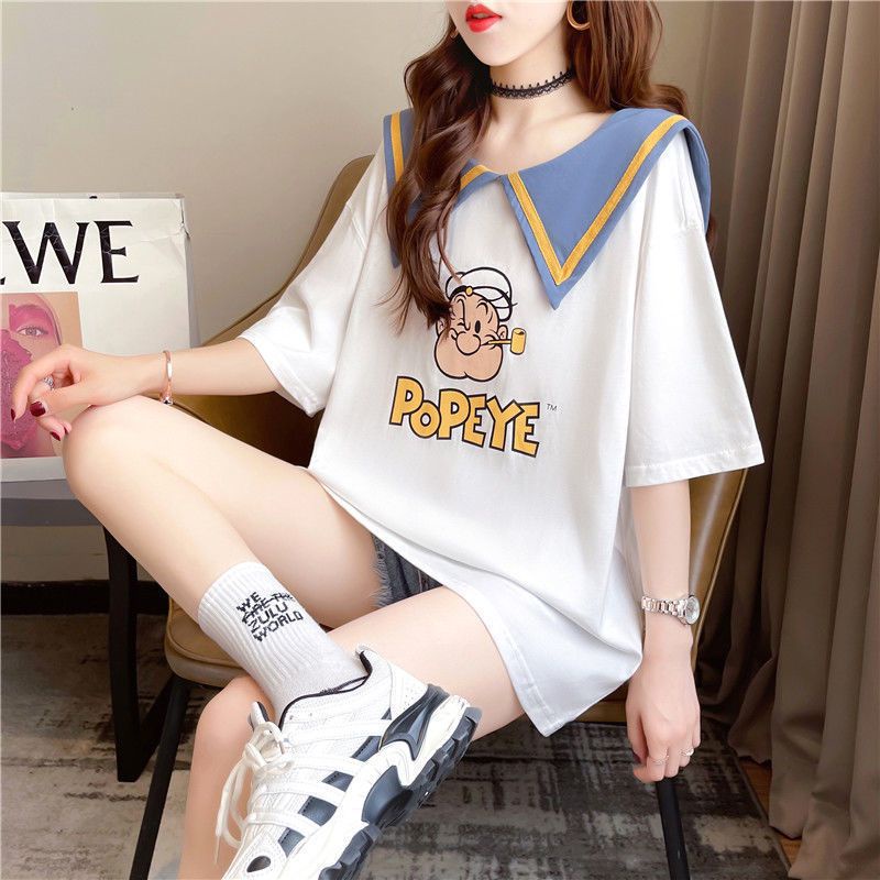 Áo Thun Tay Ngắn Cổ Thủy Thủ Phong Cách Hàn Quốc Thời Trang Mùa Hè Xinh Xắn Cho Nữ