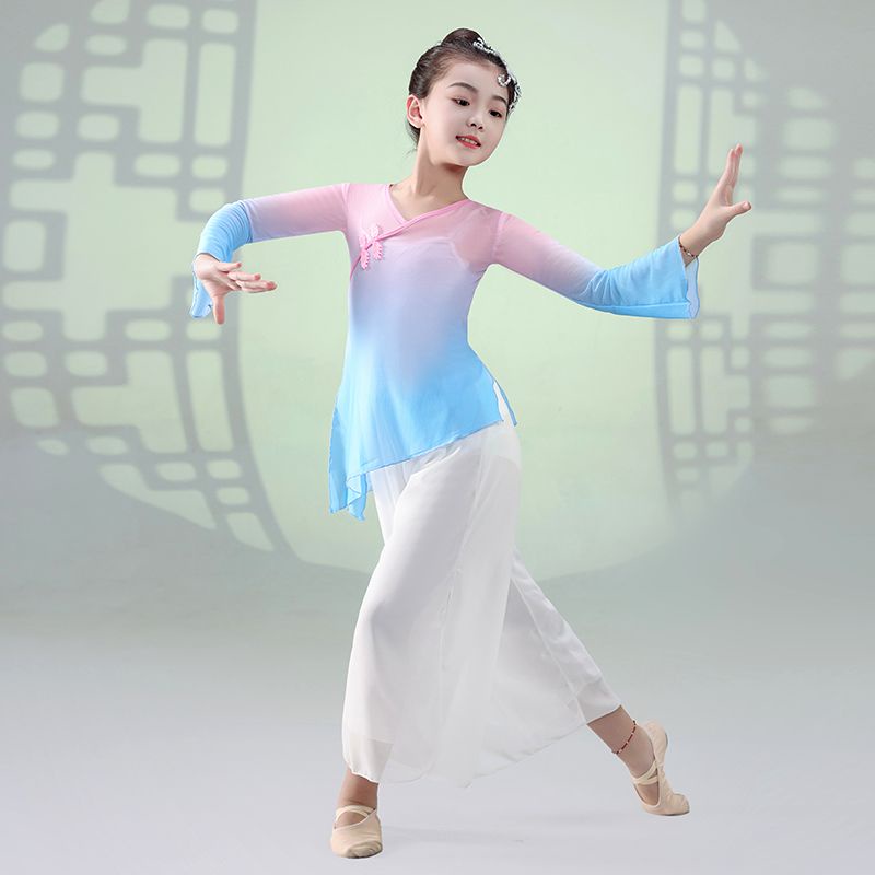 Trang Phục Múa Ba Lê Bằng Rơm Cổ Điển Màu Gradient Trung Hoa Cơ Bản Ôm Dáng Vừa Vặn Bảy Điểm Màu Xanh Bạc Hà 3.5.1 Cho Bé Gái