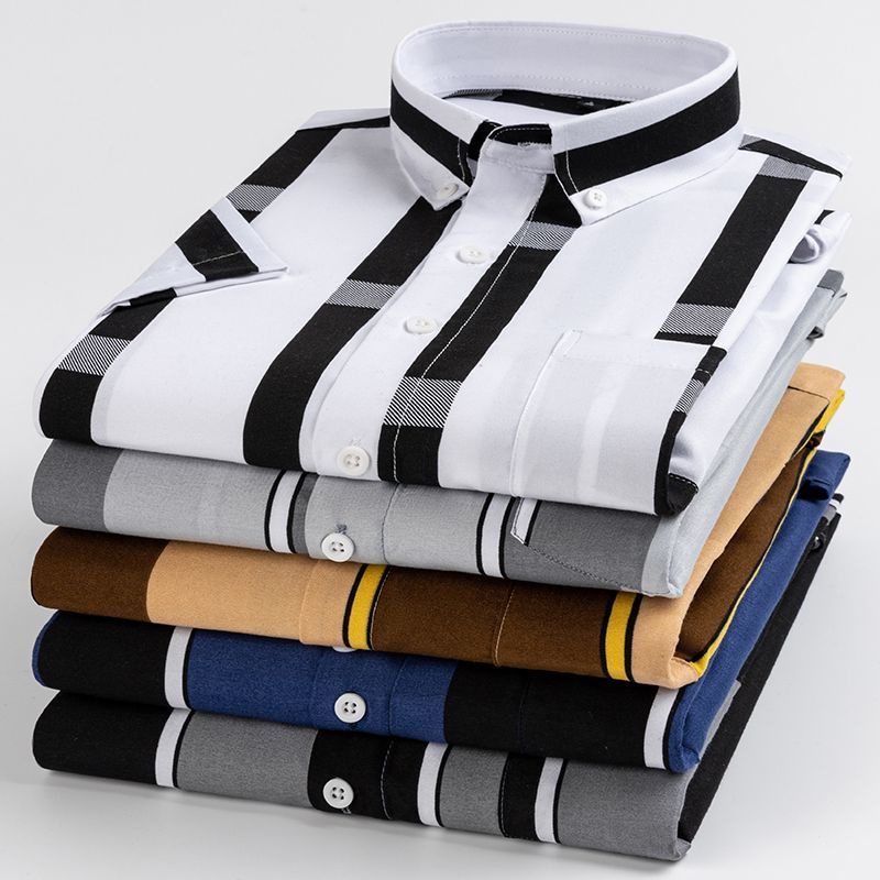 Áo Sơ Mi Ngắn Tay Họa Tiết Kẻ Sọc Chống Nhăn Thoáng Khí Dễ Sử Dụng Thời Trang Mùa Hè Mới Cho Nam