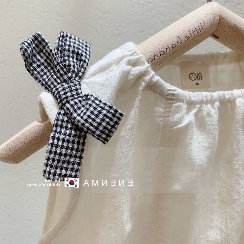 Áo Sơ Mi Vải Lanh Cotton Không Tay Dễ Thương Phong Cách Hàn Quốc Cho Bé Gái