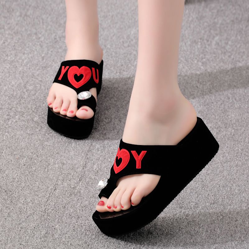 Hàng Mới Về ~ Dép Sandal Đế Dày Cao Gót Đính Đá Hình Trái Tim Phong Cách Mới Cho Nữ Đi Biển