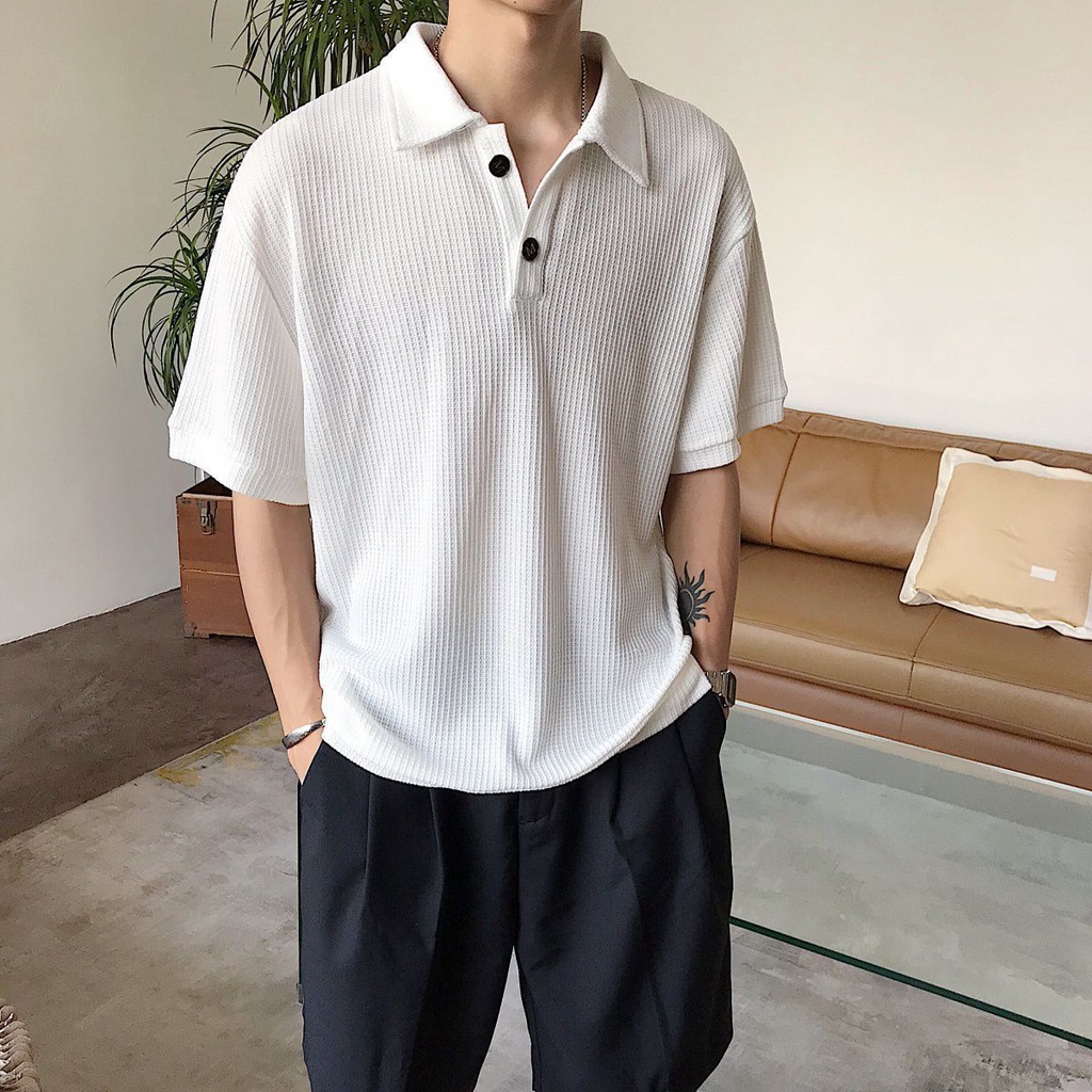 Áo Thun Polo Tay Ngắn Dáng Rộng Màu Trơn Đơn Giản Thời Trang Cho Nam