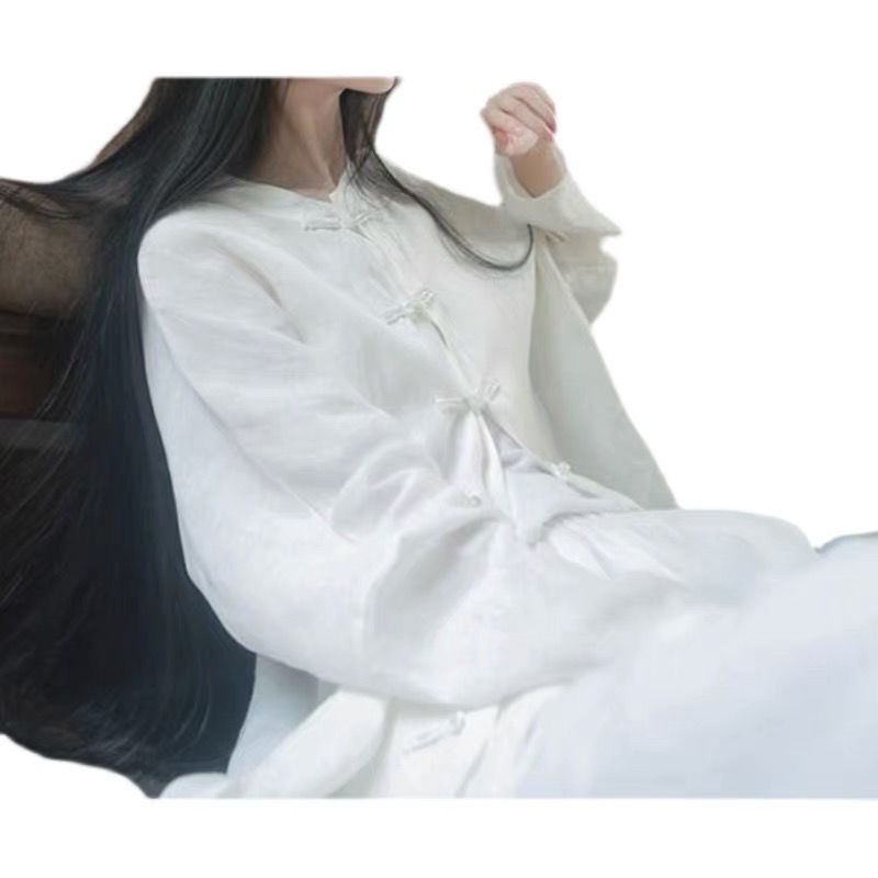 Lingyilixiu Áo Sơ Mi Trắng Dáng Rộng Cài Nút Phong Cách Hanfu Cho Nữ