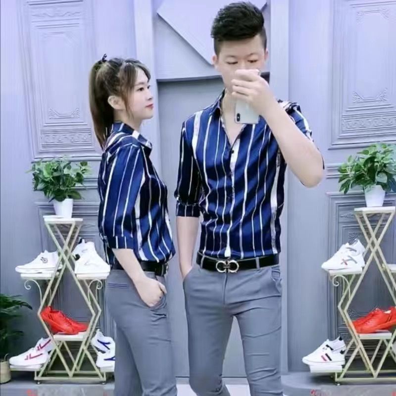 Áo Sơ Mi Tay Lửng Dáng Ôm Không Trơn Họa Tiết Kẻ Sọc Thời Trang Mùa Hè Cho Nam