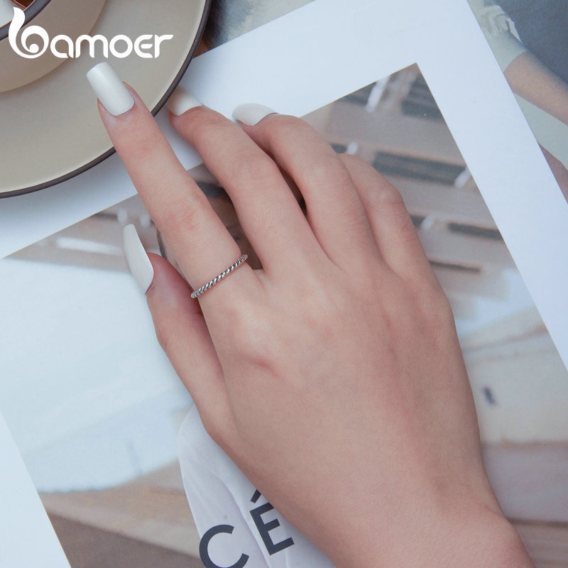 BAMOER Nhẫn bạc 925 KiểU DáNg Đơn GiảN ThờI Trang