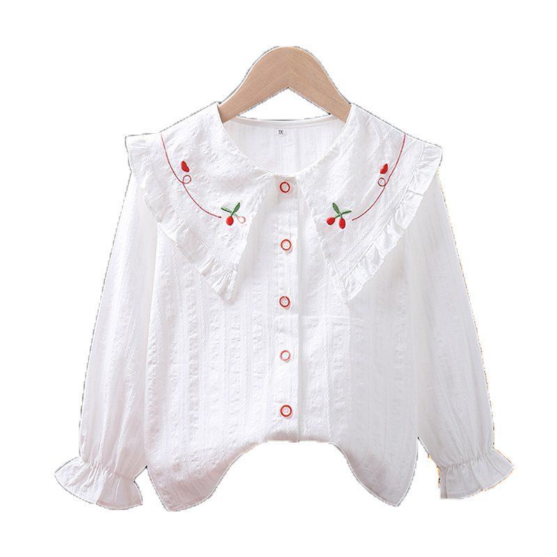 Áo Sơ Mi Tay Dài Màu Trắng Chất Liệu Cotton Thời Trang Xinh Xắn Cho Bé Gái