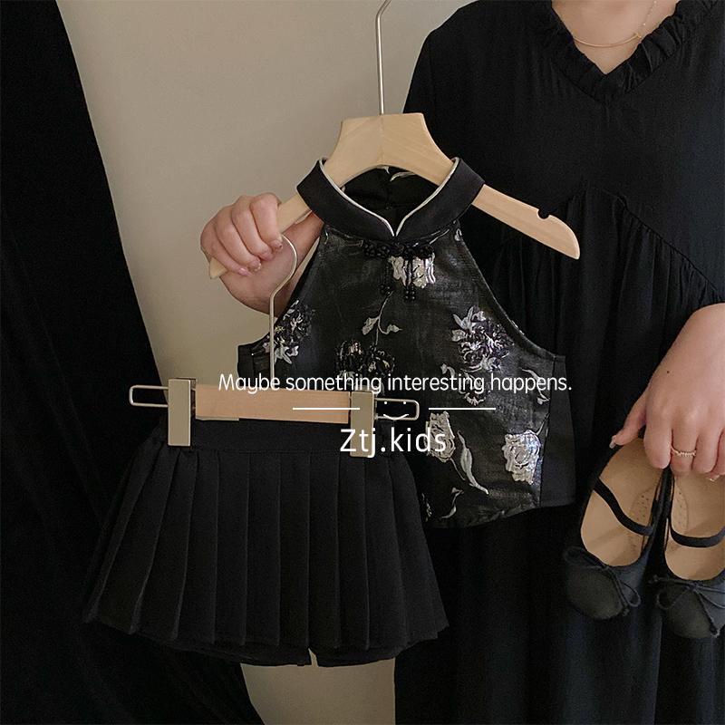Bộ Áo Sườn Xám + Quần Culottes Xếp Ly Phong Cách Trung Hoa Mới 2023 Thời Trang Dành Cho Bé Gái 6.24